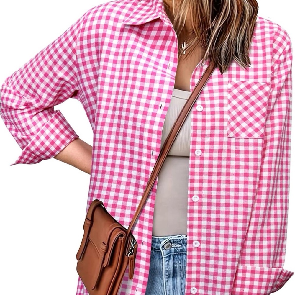Zeagoo Pink Checkered Button Down Shirt